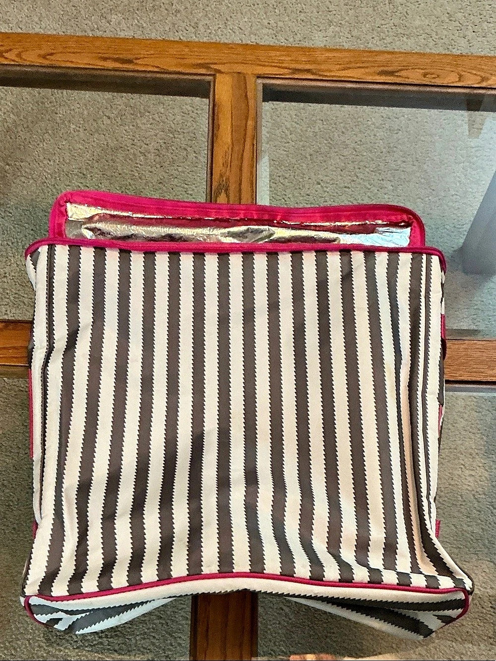 Thirty-One Thermal Tote Striped Pink & Black